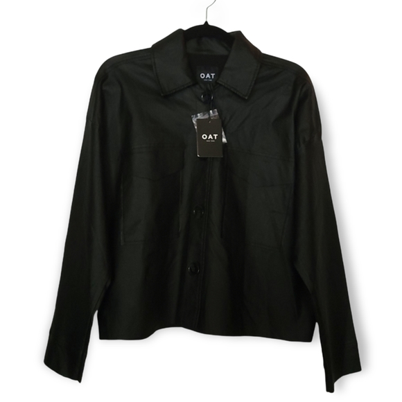 oat Tops - NWT OAT NYC oversized black coated cotton water resistant large pocket shacket